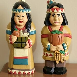 Vintage Mid-Century Wooden American Folk Art Figurines Hand-Carved